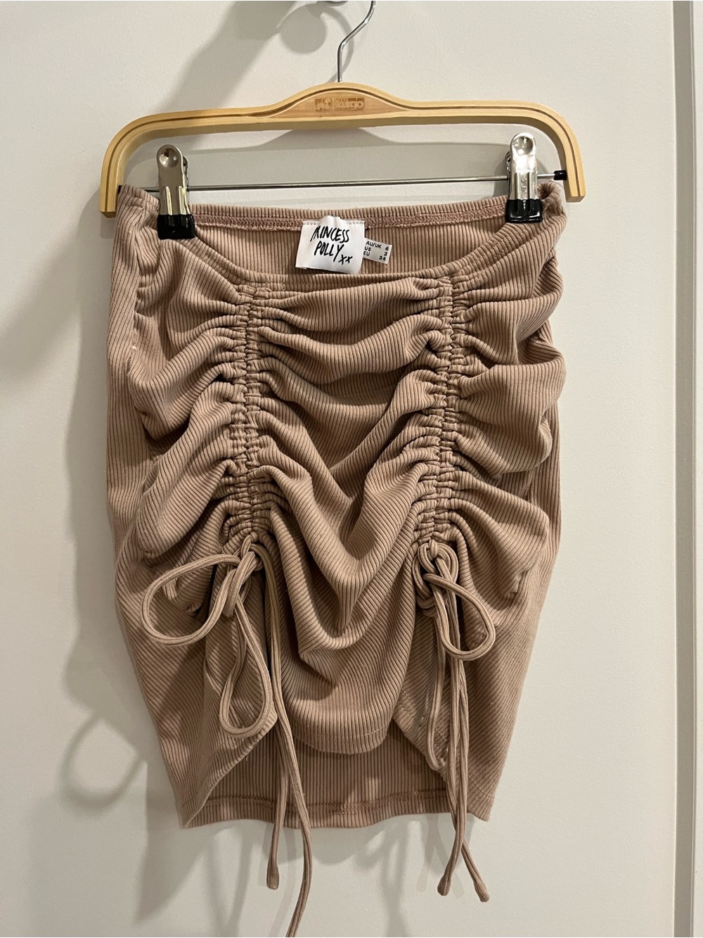 Princess Polly Taupe Ruched Drawstring Mini Skirt